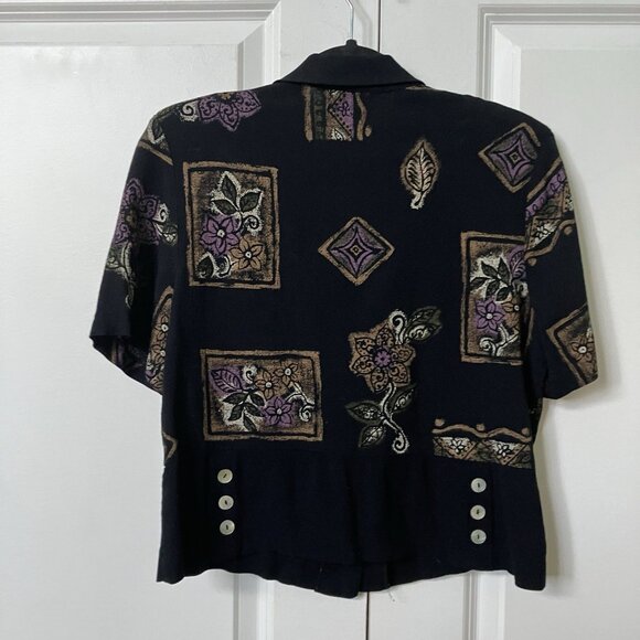 Vintage Jessica Blouse Womens Cropped Abstract Blouse Rayon 90s Boho - Picture 4 of 6
